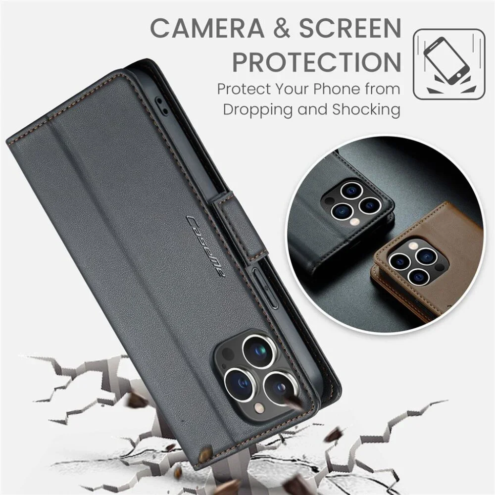 CaseMe 023 For iPhone 14 Pro Max Retro PU Leather Wallet Case Butterfly Buckle w